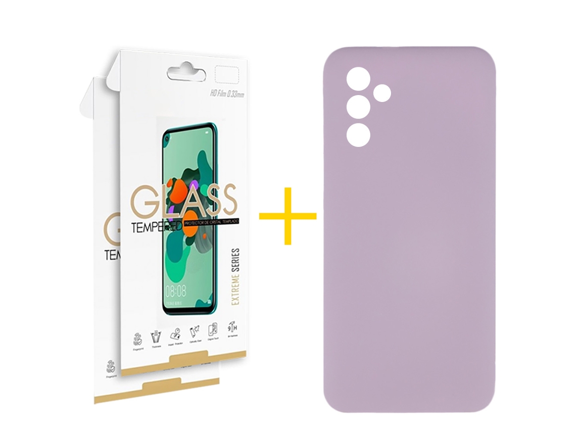 Pack 2 X Película de Vidro Temperado 2.5D + Capa GANDY Samsung Galaxy A24 4G Silicone Líquido Roxo
