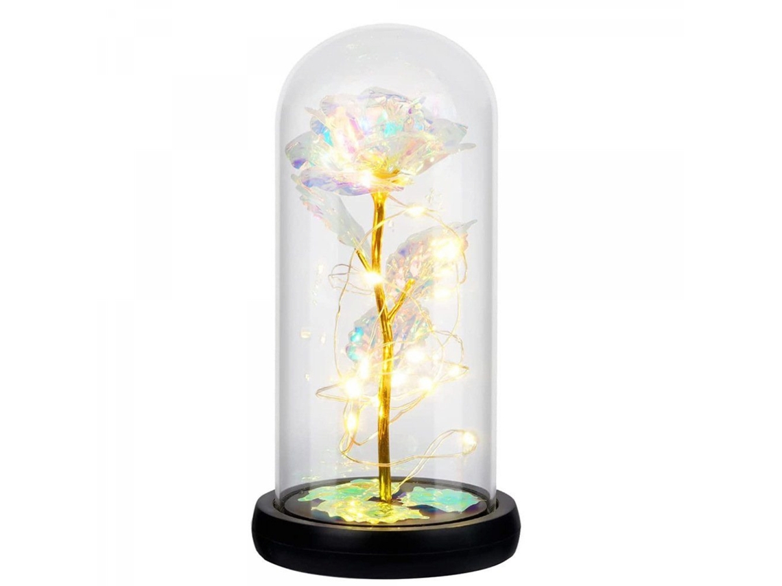 Rosa Artificial em Cúpula de Vidro Rosa Eterna com Iluminação Led BRILVIBERA