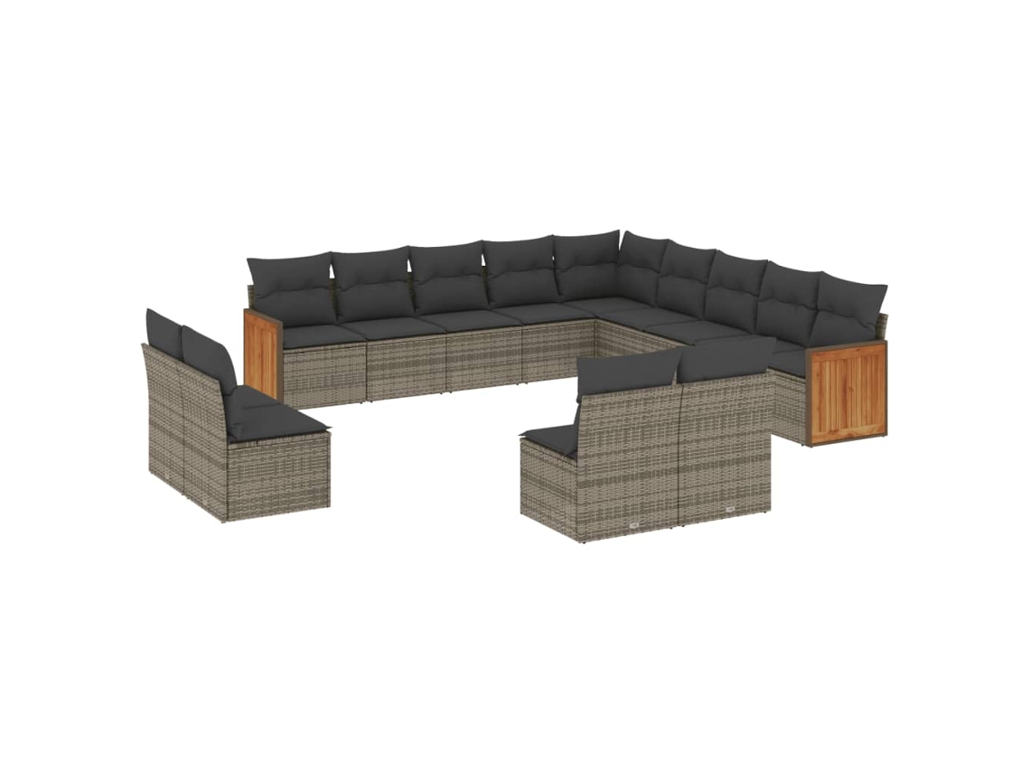 Conjunto de 13 Sofás para Jardim com Almofadões Vime Pe Cinzento MAISON EXCLUSIVE (90x200 cm)