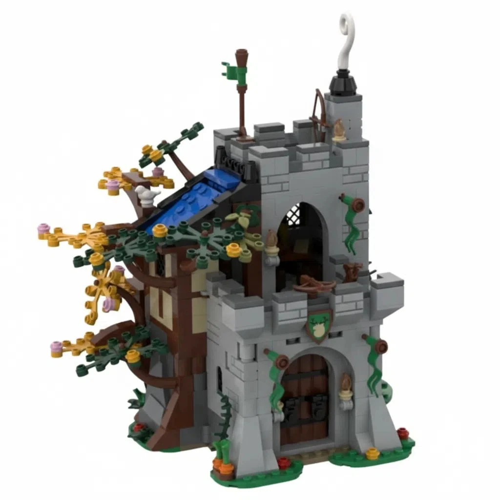 Conjunto de Construção de Posto Avançado Medieval de 627 Peças Moc Modelo da Estação do Guardião da Floresta MDUG