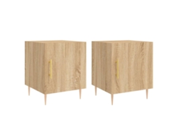 Conjunto de 2 Mesas de Cabeceira em Derivados de Madeira Carvalho Sonoma MAISON EXCLUSIVE (40x40x50 cm)