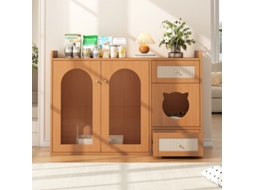 Prateleira para Gatos com Armário para Caixa de Areia e Comedouros, Móvel Lateral Ideal para Animais de Estimação, 120x83cm, Nogueira AQUAFORGE