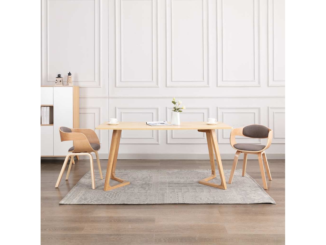 Vidaxl Cadeiras Jantar 2pcs Madeira Curvada E Tecido Cinza-acastanhado