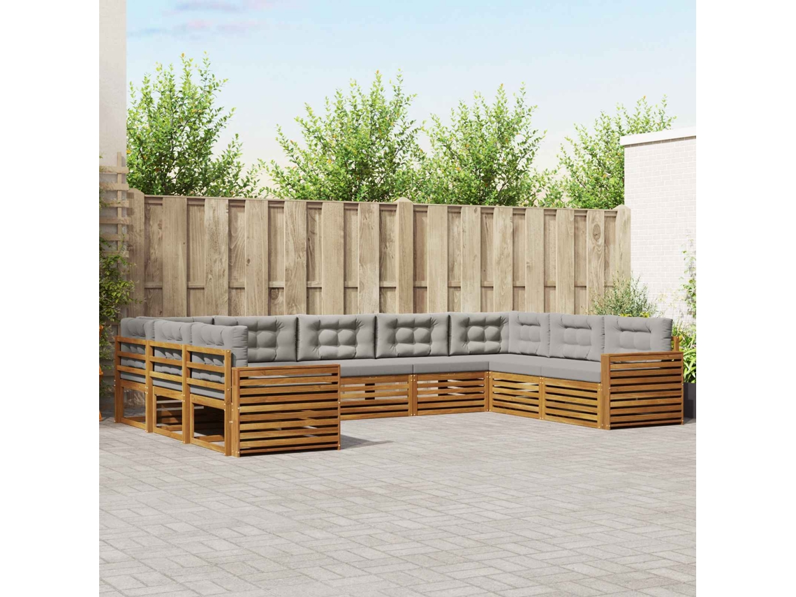 Vidaxl Conjunto De Sofás Para Exterior 9 Pcs Cinza Natural E Claro