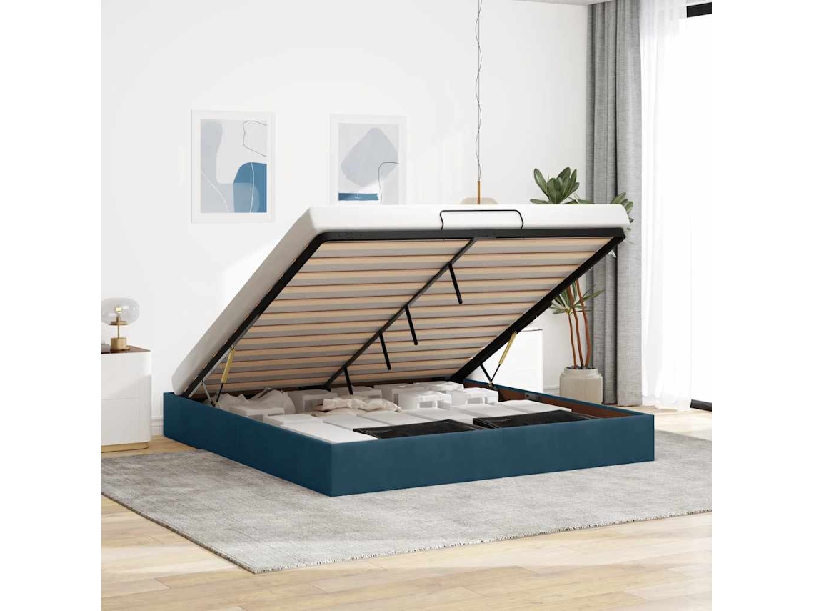 Vidaxl Estrutura De Cama Otomana Sem Colchão 200x200 Cm Azul Escuro