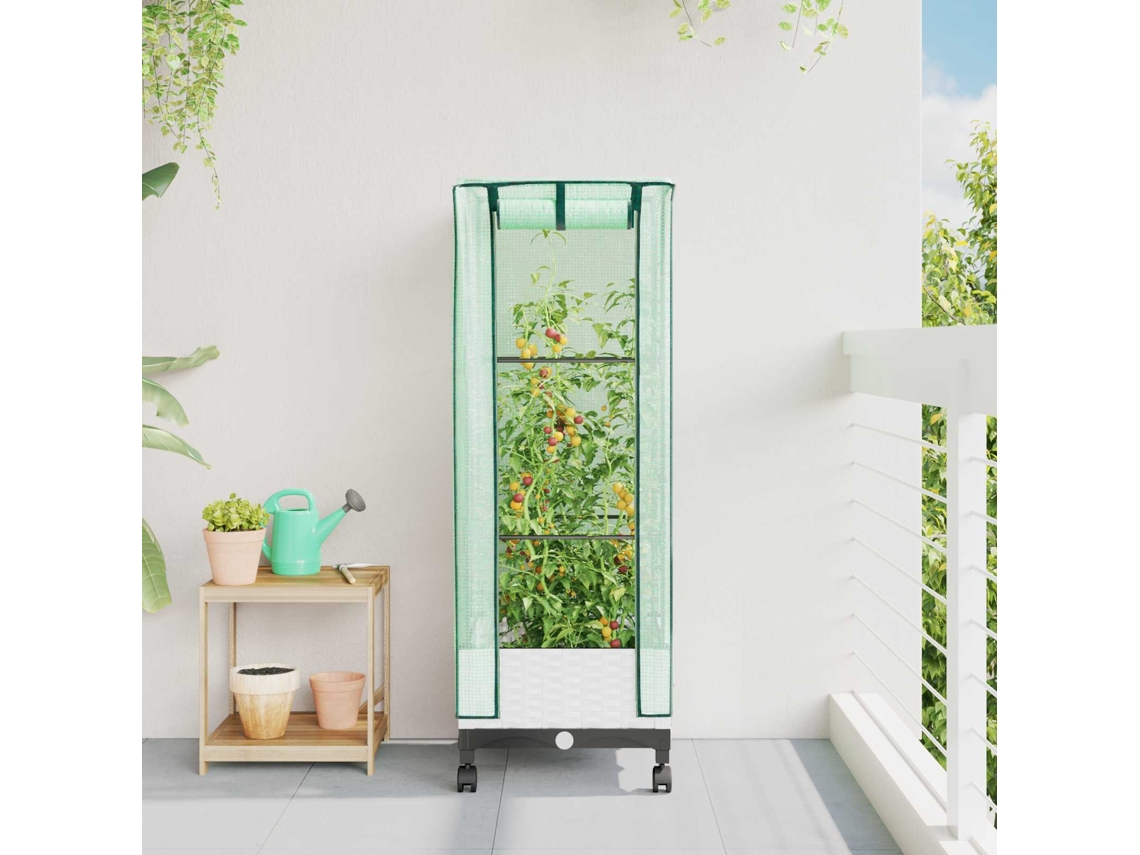 Vidaxl Jardineira Com Cobertura De Estufa E Rodas Branco Pp