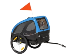 Trailer dobrável para cães, com refletores, malha de janela, bandeira, até 20kg, 138x70x89cm azul S/MARCA