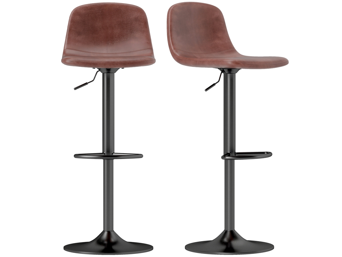 Conjunto De Bancos Altos Couro Pu (100% Pu), Aço E Espuma Cor Marrom 40,5x44x84-104 Cm Homcom