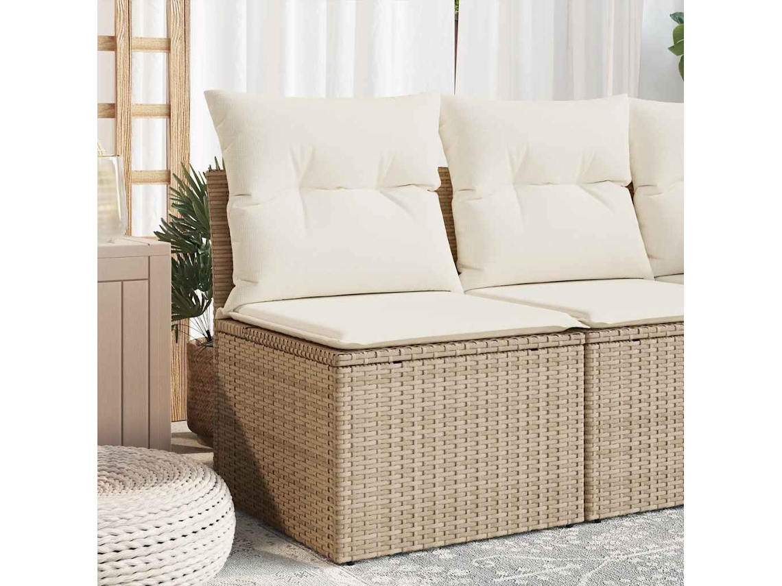 Cadeira De Jardim | Cadeira De Exterior Sem Apoio Braços C/ Almofadões Vime Pe Bege