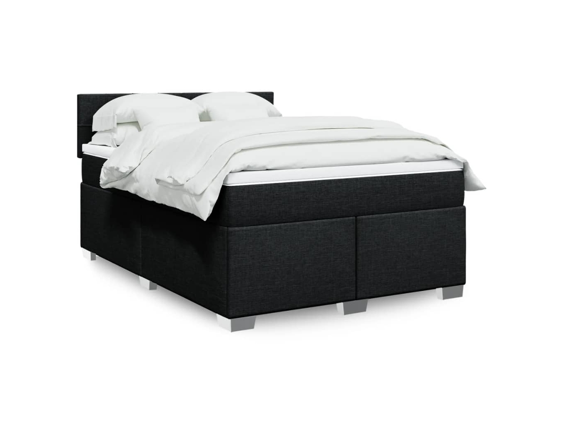 Cama Com Molas/colchão 140x190 Cm Tecido Preto