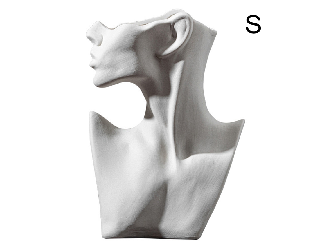 Vaso Cerâmico Retrato Rosto Lateral Decorar Sala Arranjar Flores Secas