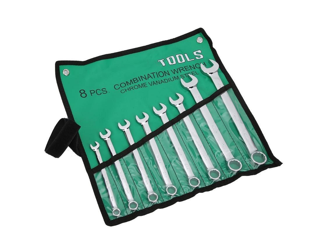 Conjunto De Chaves De Combinação 8-19mm Aço Cr V Polido 8 Peças Chave Dupla Uso