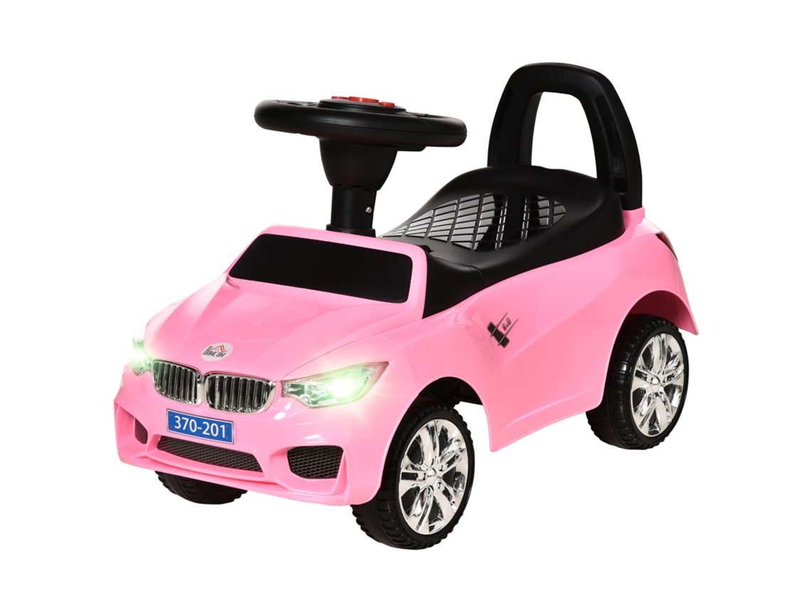Carro Andador Para Crianças De 18-36 Meses Com Faróis Música Buzina Volante Compartimento De Armazenamento E Alça Para Empurrar 63,5x28x36 Rosa