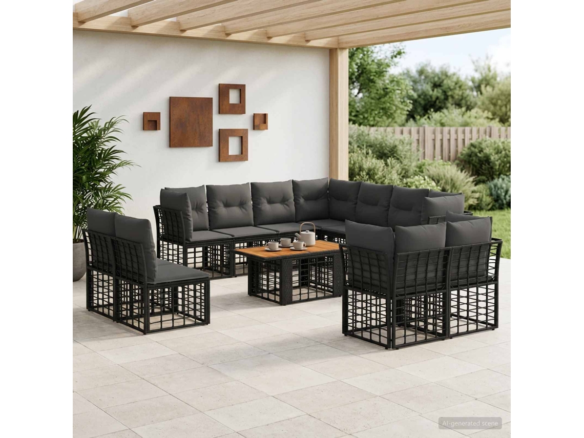 Vidaxl Conjunto De Sofá De Jardim 12 Unid. Preto E Cinza Escuro