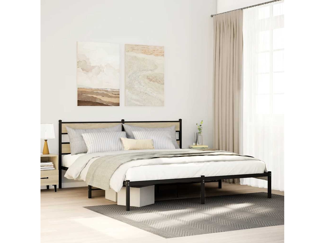 Vidaxl Estrutura De Cama Sem Colchão 180x200cm Metal Carvalho Sonoma