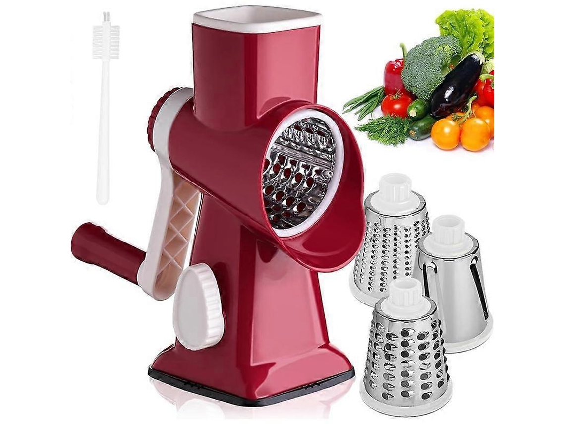 Ralador De Queijo Manual Rotativo, Fatiador Com 3 Lâminas Intercambiáveis ​​e Base Ventosa, Cortador Legumes Multifuncional Para C Aquaforge