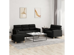 Vidaxl 3 Pcs Conjunto De Sofás Com Almofadas Tecido Preto