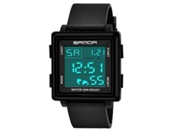 Pulseira de relógio eletrônico digital multifuncional simples e elegante Sanda, nas cores preto e branco.