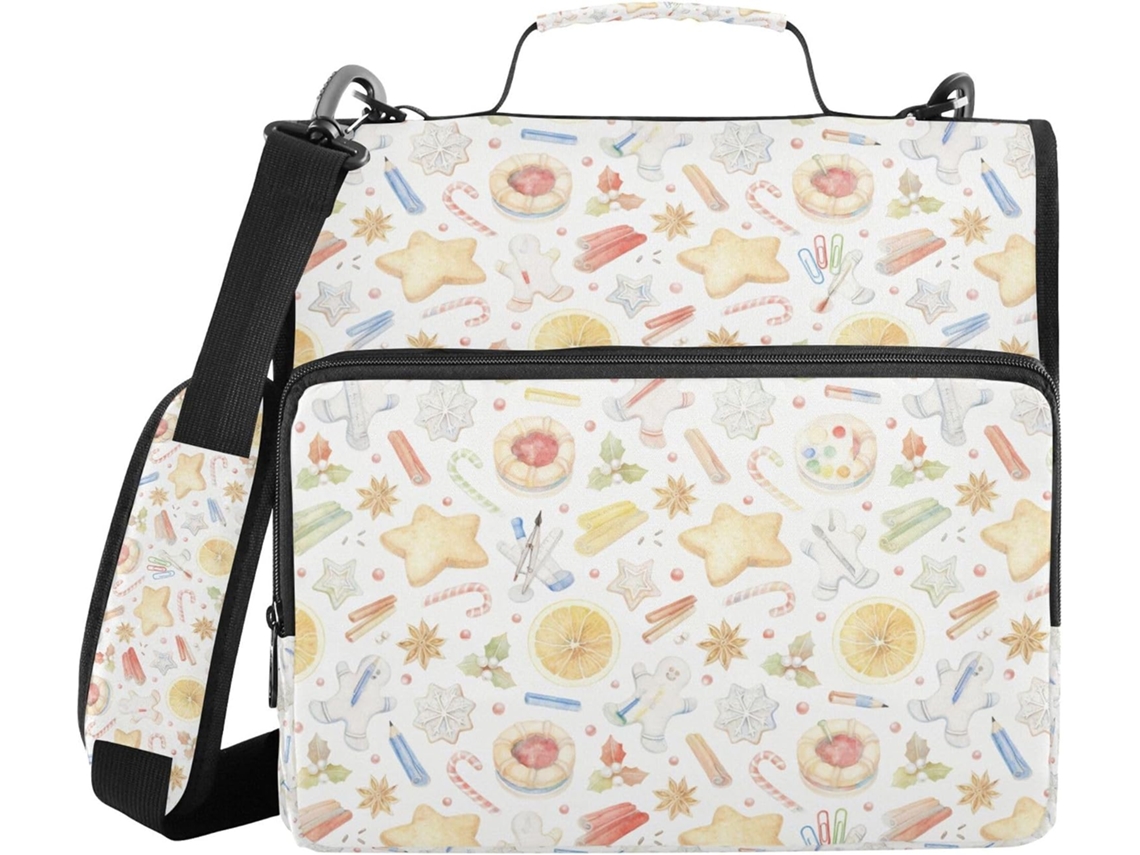 Pasta Documentos Com Estampa Natalina Em Aquarela, Alça, Tamanho Grande, Capacidade De 3, 8cm 1, 5 Polegadas, 3 Bolsos