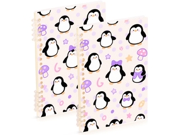 Conjunto de 2 Cadernos Espiral A5 com um Adorável Desenho Pinguim Branco, 21,1 X 14,5 Cm, 60 Folhas Cada, Idea