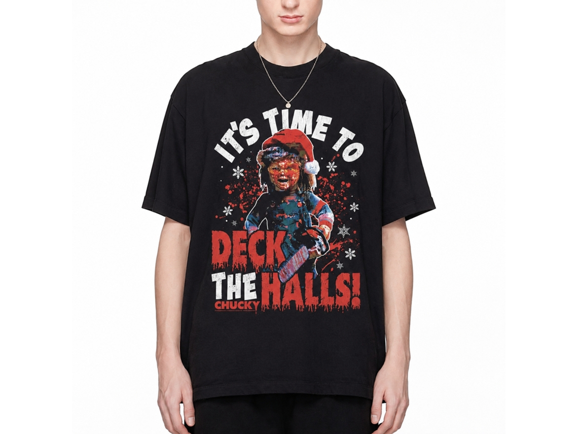 Rockinstone Chucky Deck The Halls Black T-shirt Size:s