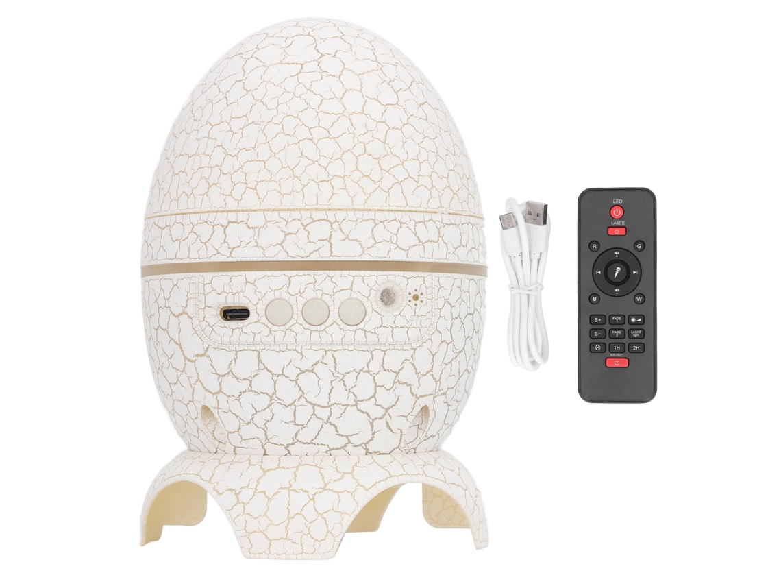 Rebe-projetor De Estrelas Ovo De Dinossauro Com Bluetooth, Reprodutor De Música E Luz Noturna Colorida Controle Remoto Branco