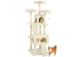 Árvore Arranhador Gatos Aglomerado de Madeira, Felpa Cor Creme 48x48x153 cm Pawhut