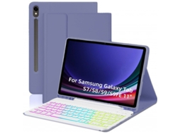 Capa de Teclado Bluetooth para Samsung Tab S8 11 Polegadas Luz de Fundo Colorida ,português, Roxo Escuro e Branco XIAOMOYU