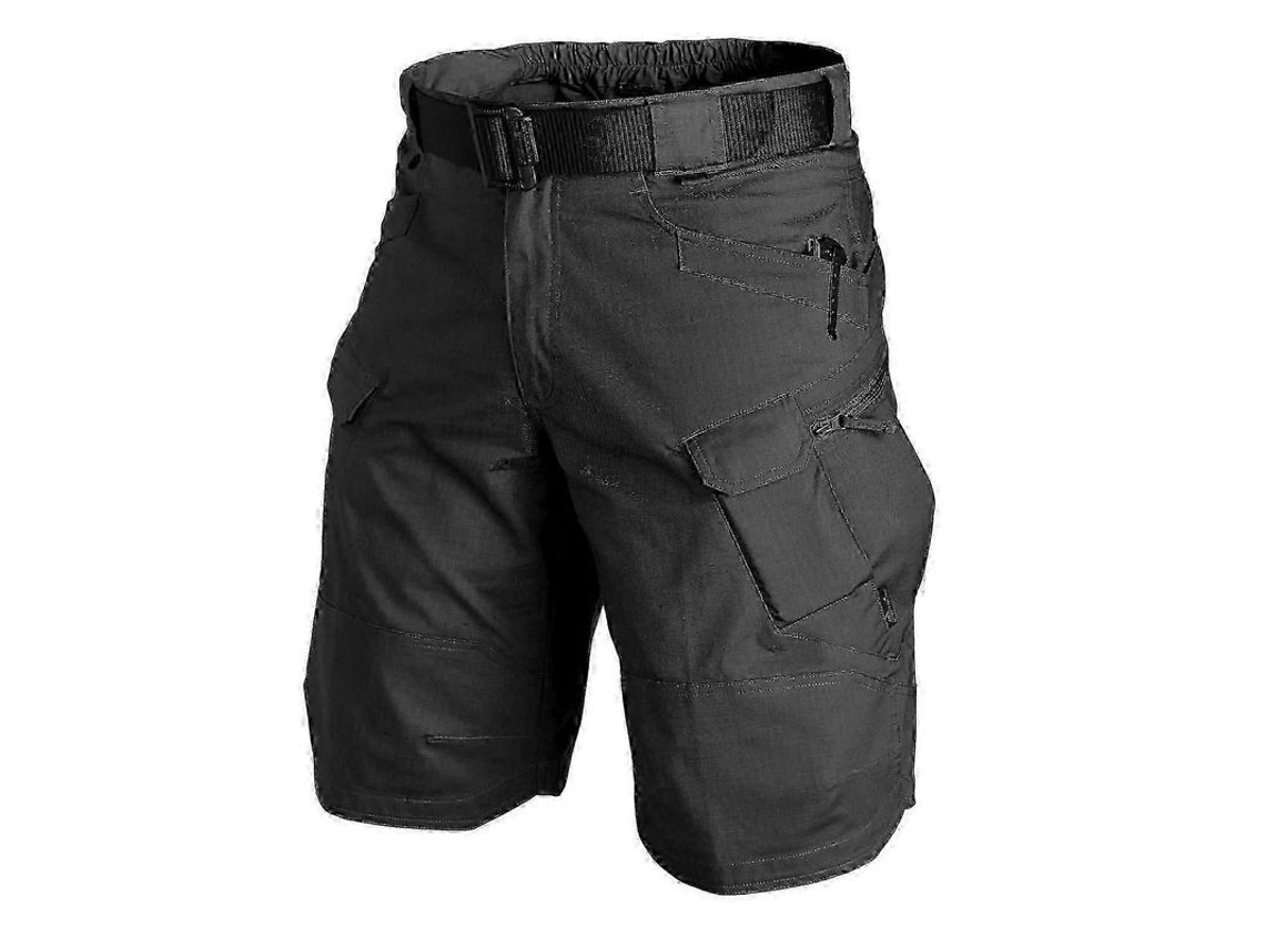 Calças curtas táticas impermeáveis masculinas para trekking, carga com vários bolsos, tamanho G, pretas.