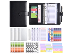 A6 Ring Binder Creative Journal With Zipper Pouch, Macaron Pu Leather Cash Budget Notebook Deluxe Gift Set Black With