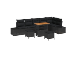 Conjunto 9 Móveis De Jardim Vidaxl Preto Vime Pe (319 X 154 X 85 Cm)