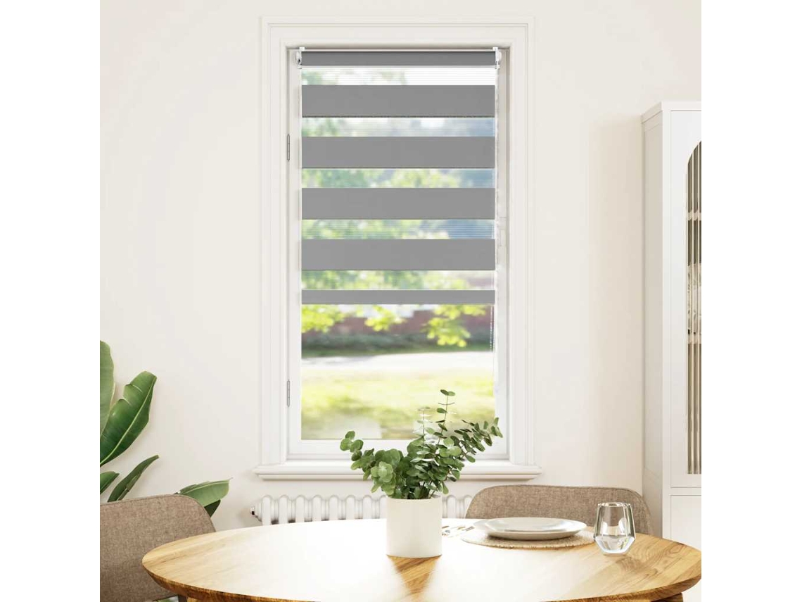 Vidaxl Cortina Zebra 60,9x120 Cm, Largura Do Tecido 56,7 Cm, Cinza
