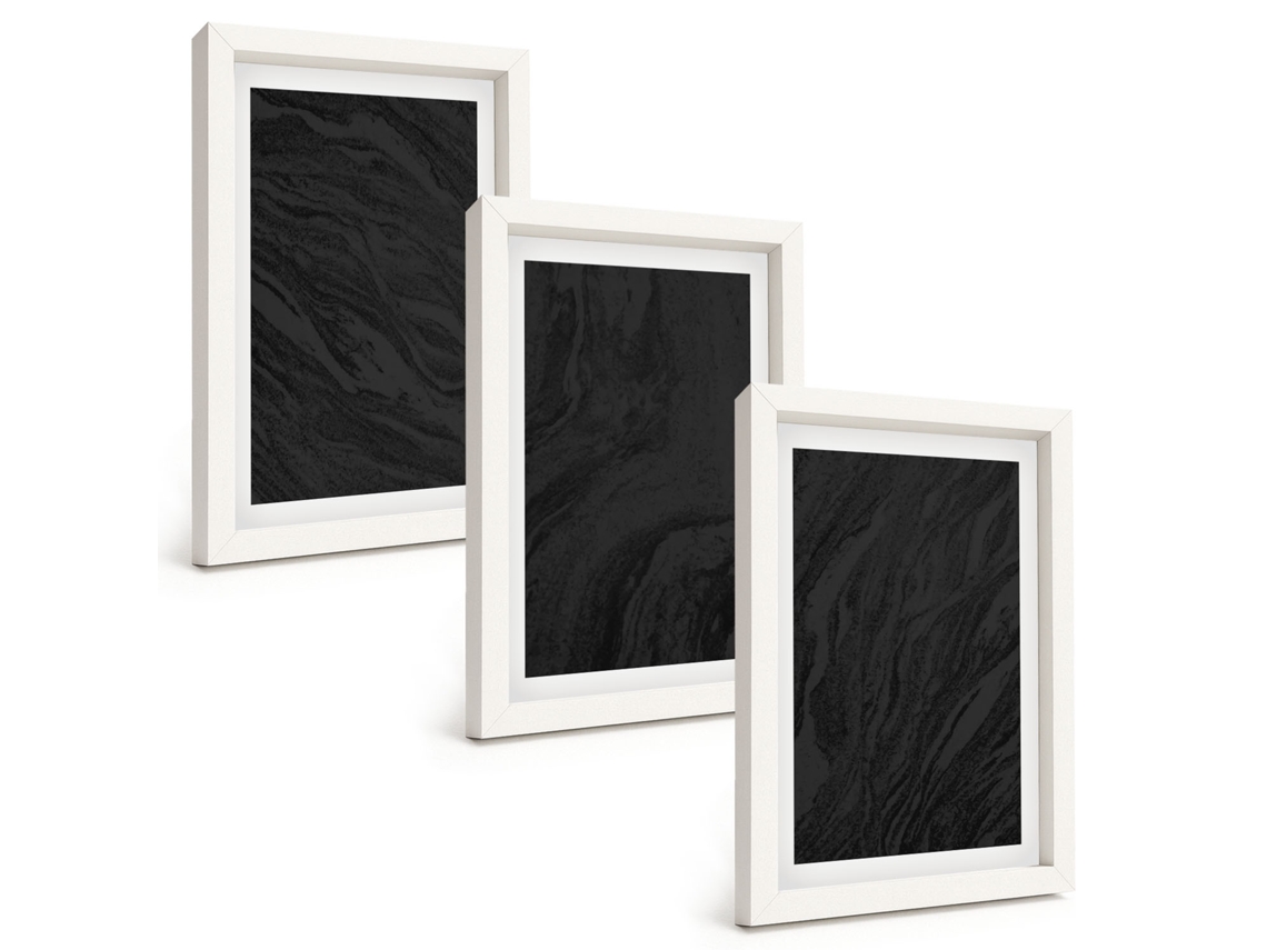 Composição De Quadros Mármore Escuro, Texturas Elegantes Moldura Branca Imagens Para Um Quarto Infantil Espelharte (3 Peças 20x30 Cm)