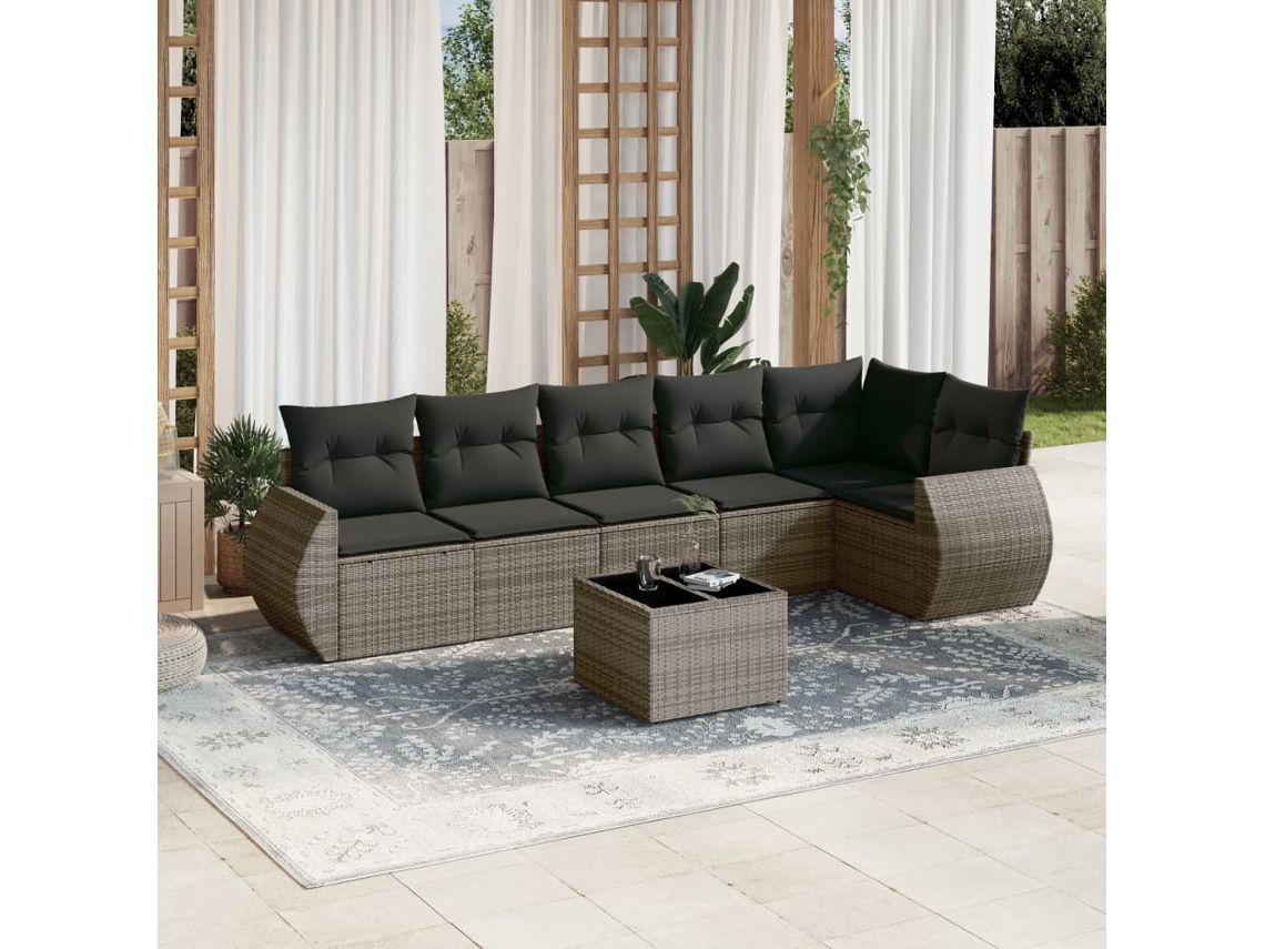 Vidaxl 7 Pcs Conjunto Sofás P/ Jardim C/ Almofadões Vime Pe Cinzento