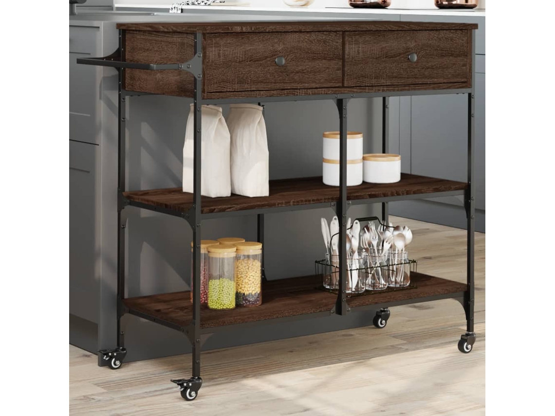 Vidaxl Carrinho Cozinha 105x42x95 Cm Deriv. Madeira Carvalho Castanho