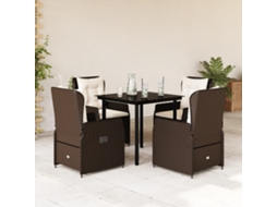 5 Pcs Conjunto Jantar P/ Jardim C/ Almofadões Vime Pe Marrom Dkd Home Decor
