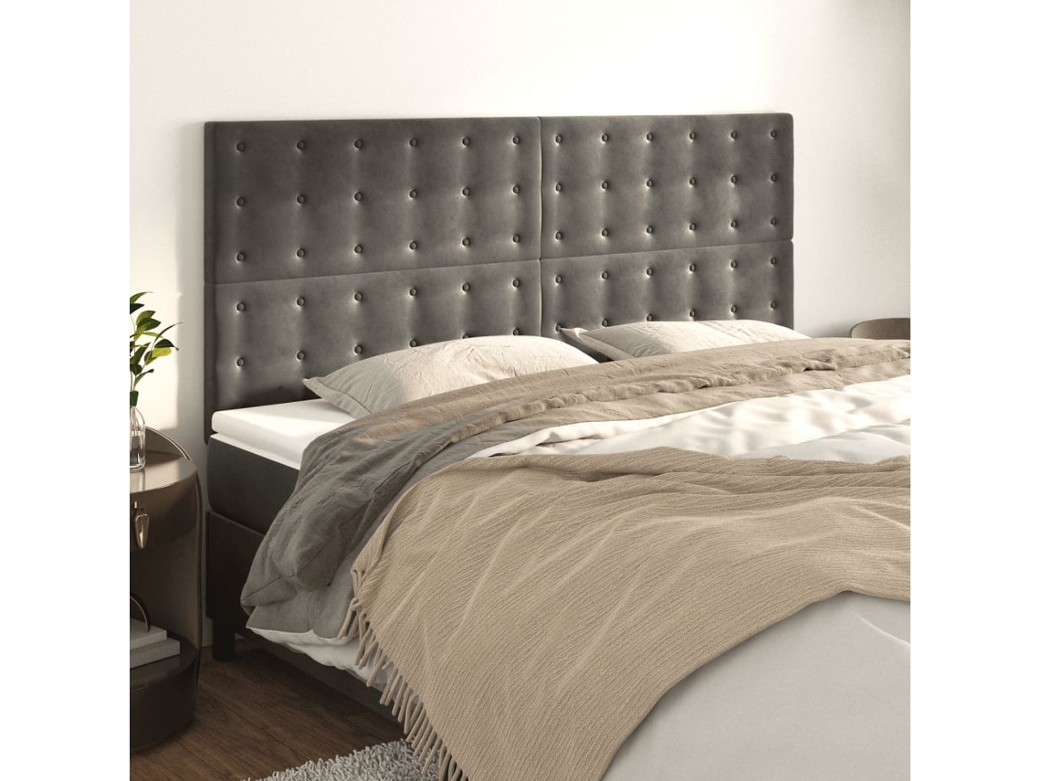 Vidaxl Cabeceira Cinza Escuro 200x5x118/128 Cm Veludo