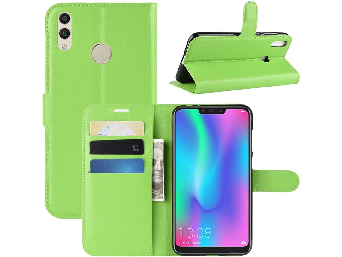 Capa Fólio Cartões para Honor, Huawei Honor 8C HONGWE. Pele Sintética Anti-Choque Verde