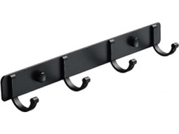 Cabideiro de Parede, 4 Ganchos, Cabideiro de Parede, Cabideiro Suspenso de Parede, Ganchos para Casacos, Alumínio, Preto, 29* 3* 4, 5cm BRILVIBERA