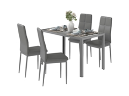 Conjunto de Jantar 5 peças com mesa e 4 cadeiras em couro sintético, metal e vidro temperado cinza BTFORUS