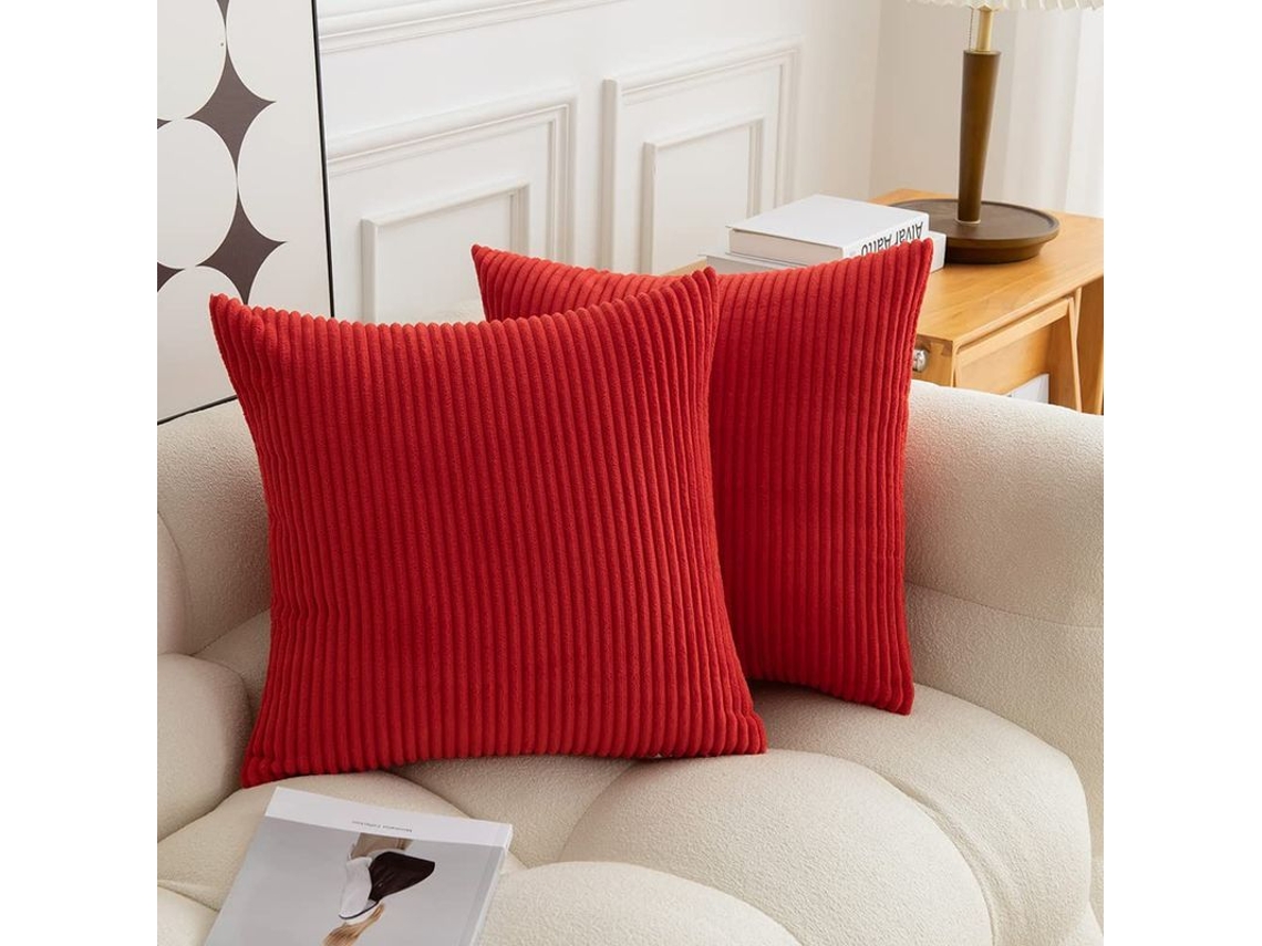 2026-set De 2 Fundas De Almohada Cuadradas De Pana Rayada Suave 45x45 Cm Sin Relleno