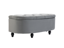 Banco Com Arrumação Almofadado, Tampa Soft-close, Veludo, 120x46x42cm, Cinza Escuro