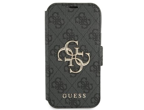 Capa Logotipo Metálico Cinza para iPhone 13 Pro Max GUESS Pele Sintética Prateado