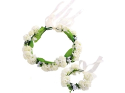 Corona Floral De Novia Guirnalda Accesorio De Cabello Niña Artificial Con Pulsera Ajustable Para Bodas Y Fiesta