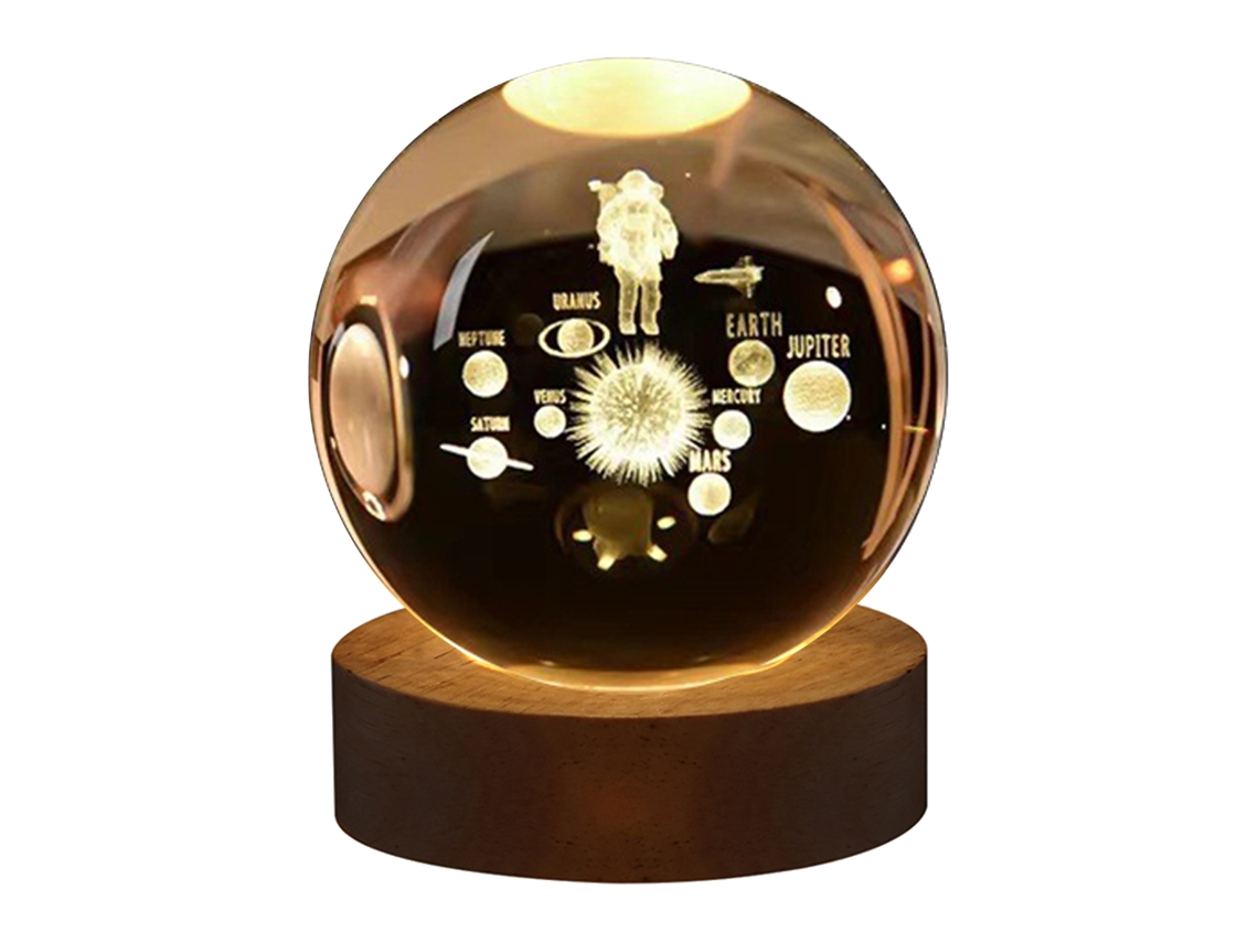 2026 luz Noturna de Cristal 3d com Base de Madeira, Esfera Luminosa Gravada Interna para Decoração Residencial