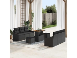 Vidaxl Conjunto De Sofá De Jardim 9 Unid. Preto Vime Pe