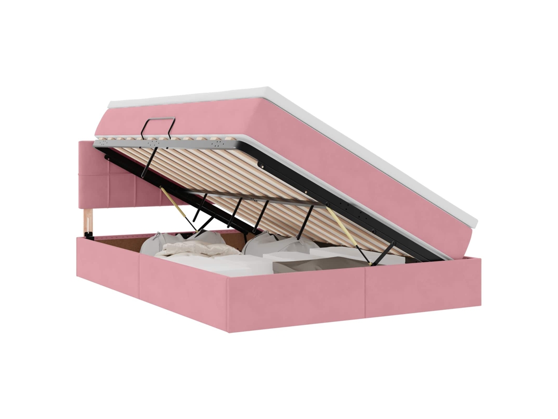 Cama com Arrumação e Led com Colchão Rosa Veludo MAISON EXCLUSIVE (140x200 cm)