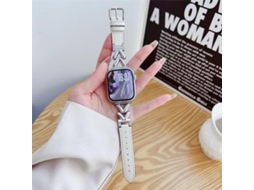 Bracelete para Apple Watch 46/49/45/44mm Híbrida Couro e Metal, Formato V Prateada XIAOMOYU