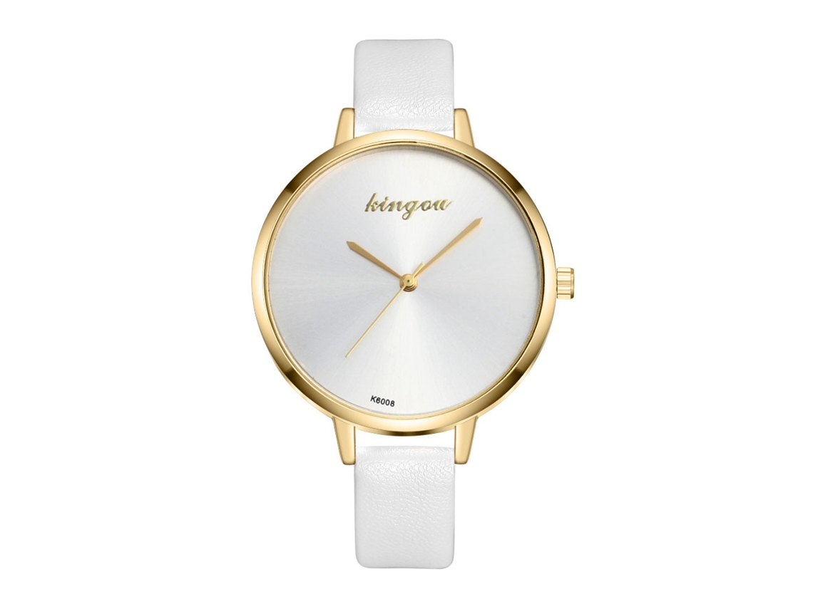 Relógio de Pulso Feminino Analógico Quarzo com Pulseira Pu Clássico Simples Branco