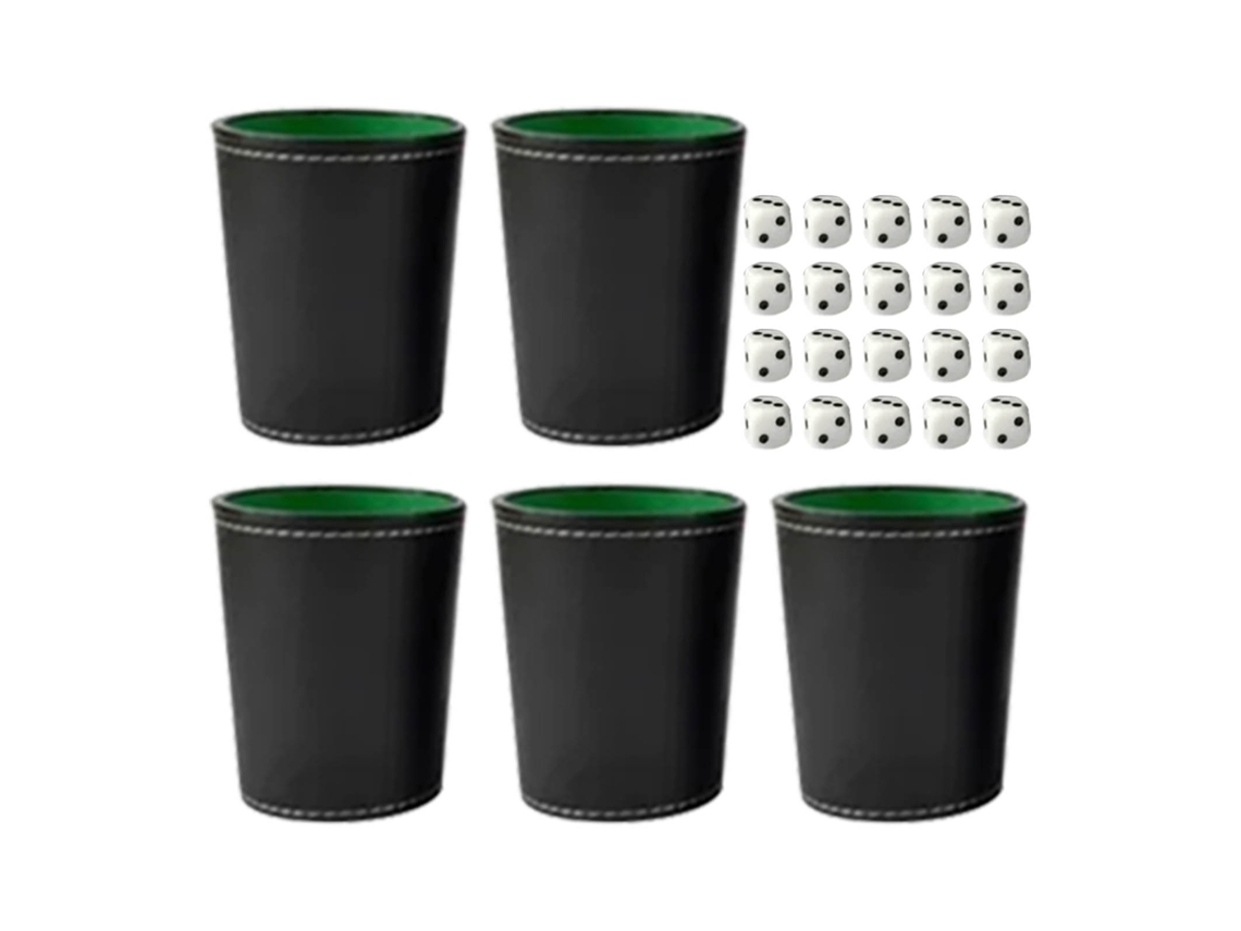 Conjunto De 5 Copo De Dados Em Couro Pu Com 20 Dados Pontilhados Para Bar E Casa
